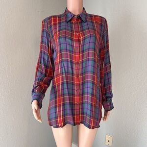 Ralph Lauren black label Plaid Top Shirt Sz L Button Up Collared Long Sleeve